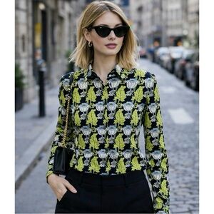 Vintage The Limited Y2K Floral Stretch Blouse Small Floral Botanical Print EUC